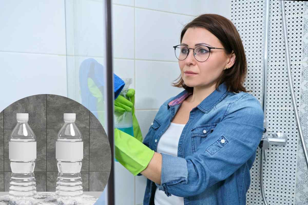 donna pulisce box doccia con aceto